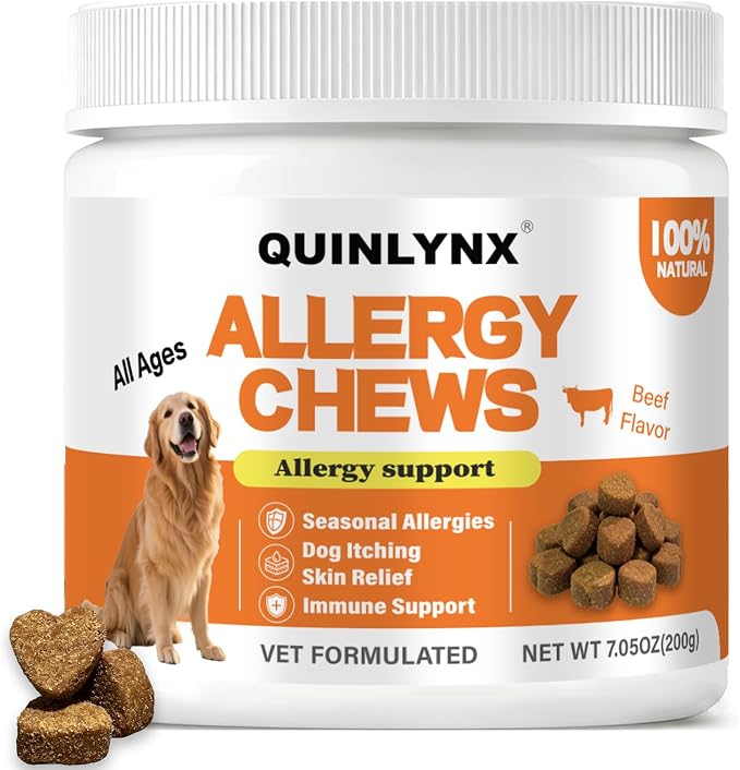Allergy Chews for Dogs, Dog Probiotics, Yeast Support, Itchy Skin & Ears Relief, Hot Spots Support, for All Breeds & Sizes, 200g Soft Treats