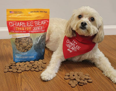 Charlee Bear Crunchy Dog Training Treats, Low Calorie (3 Kcal), Grain Free Natural Mini Dog Treats for Puppies, Small, Medium & Large Dogs, USA Made, Healthy Bacon-Blueberry Flavor 8oz (2-Pack)