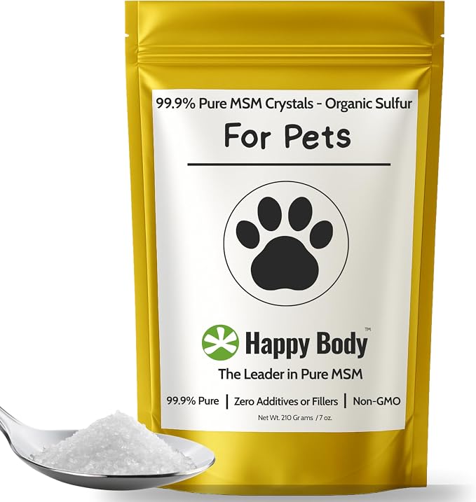 Pure MSM for Dogs & Cats | 99.9% Pure MSM Crystals | Organic Sulfur for Joint Support, Mobility, Skin & Coat | 100% Additive-Free | 7 oz / 210 g Bag