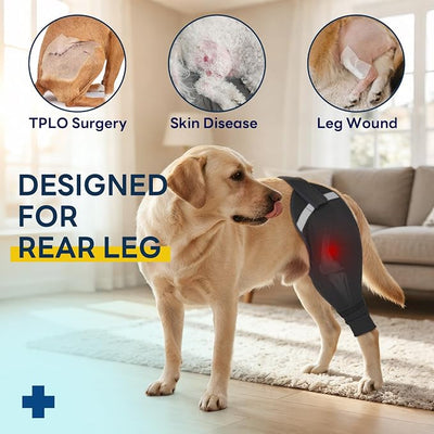 Dog Rear Leg Sleeve to Stop Licking, Upgraded Hind Leg Cover to Stop Slipping, for TPLO Surgery, Skin Conditions, Wounds, Breathable Soft Fabric, Dog Cone Alternative, Left, 2XL, Matte Black