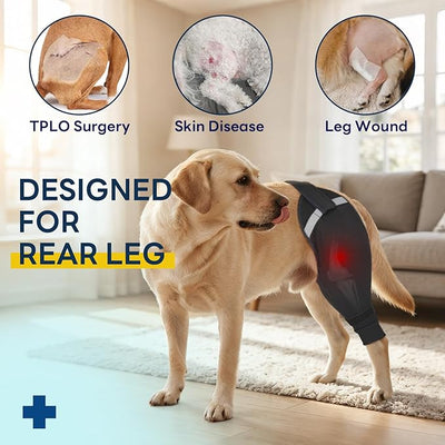 Dog Rear Leg Sleeve to Stop Licking, Upgraded Hind Leg Cover to Stop Slipping, for TPLO Surgery, Skin Conditions, Wounds, Breathable Soft Fabric, Dog Cone Alternative, Right,XS,Black