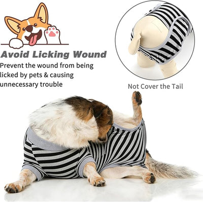 2 Packs Breathable Cotton Dog Recovery Suit for After Neuter Spay Abdominal Wounds Protector, Professional Anti-Licking Onesies for Male Female Pets Surgery Bandages, XL, Striped Black Grey