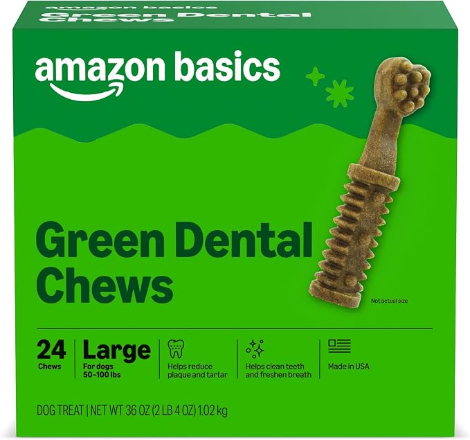 Amazon Basics Dental Dog Treats to Help Clean Teeth & Freshen Breath for Large Dogs, Unflavored, Per Pack: 24 Count, 2.25 pounds (Previously Wag)