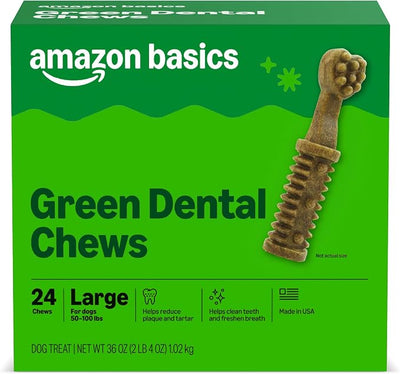 Amazon Basics Dental Dog Treats to Help Clean Teeth & Freshen Breath for Large Dogs, Unflavored, Per Pack: 24 Count, 2.25 pounds (Previously Wag)