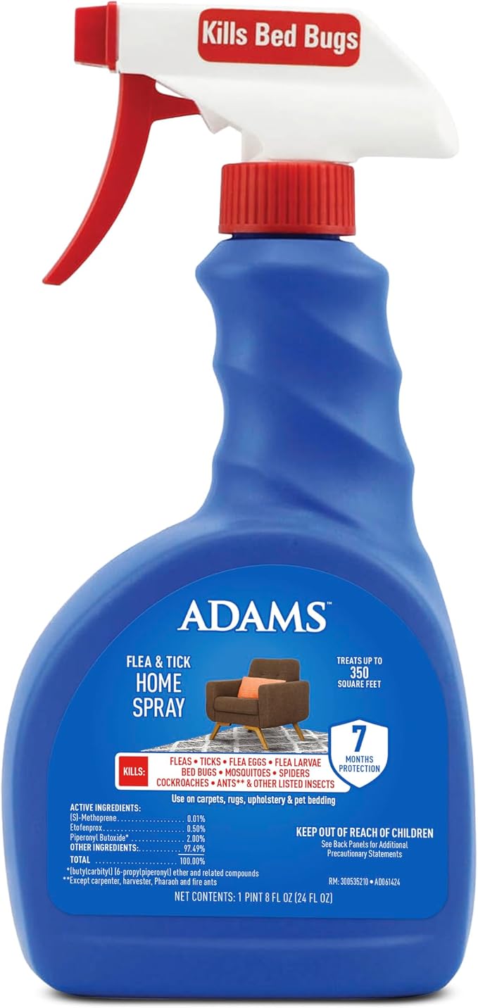ADAMS Flea & Tick Home Spray, Indoor House Treatment, Kills Bed Bugs, Fleas & Ticks, for Carpet, Furniture & Pet Bedding, Controls Bed Bugs, Cockroaches, Spiders & Mosquitoes, 24 Oz