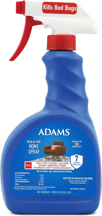 ADAMS Flea & Tick Home Spray, Indoor House Treatment, Kills Bed Bugs, Fleas & Ticks, for Carpet, Furniture & Pet Bedding, Controls Bed Bugs, Cockroaches, Spiders & Mosquitoes, 24 Oz