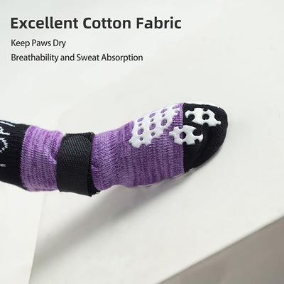PUPTECK Anti-Slip Dog Socks with Double Sides Grips for Small Medium Large Dogs Hardwood Floors Prevents Licking, Dog Shoes for Hot Pavement Traction Control Paw Protector for Senior Dogs, Purple L