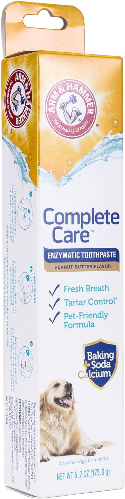 Arm & Hammer Complete Care Enzymatic Dog Toothpaste, Peanut Butter Flavor, Enzymatic Dog Toothpaste for Dogs, Baking Soda + Calcium Formula, 6.2oz