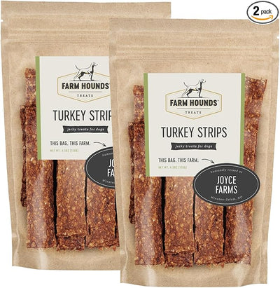 Farm Hounds - Turkey Strips - Premium Natural Jerky for Dogs - from 100% Humanely Raised Turkey - Break-to-Size - Great for Training & Treats - No Added Fillers - Made in USA - 4.5 oz - 2 Pack
