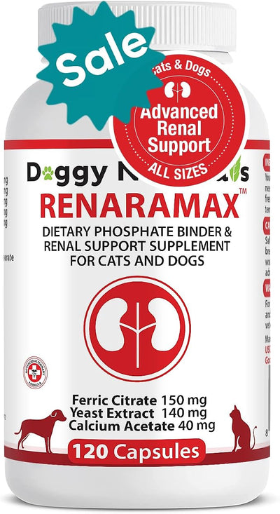 RENARAMAX Dietary Phosphate Binder and Renal Support Supplement for Cats and Dogs Count (Made in U.S.A) (120 Caps)