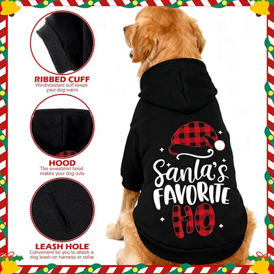 EXPAWLORER Dog Christmas Hoodie - Dog Christmas Sweater Xmas Sweatshirt with Santa Hat Print, Warm Fleece Lined Holiday Pet Outfit with Leash Hole, Cozy Soft Pet Clothes Coat for Large Dogs, 2XL