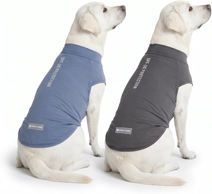 Spark Paws Sunblock Dog T-Shirt, SPF30 Protection, Lightweight Breathable Quick Dry for Dogs with Sensitive Skin - Navy Blue & Dark Grey (Set of 2) - Size 2XL