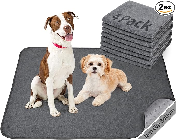 Washable Pee Pads for Dogs, 24x36 4 Pack Reusable Whelping Pads, Absorb Dog Mats Non-Slip Puppy Training Pads for Whelping, Potty, Training, Playpen, Crate