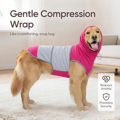 Dog Thunder Vest, Anxiety Relief Shirt with Noise-Reducing Hood, Calming Wrap, Gentle Compression Jacket for Thunder Storm, Fireworks Separation Stress, Fireworks,L, Pink