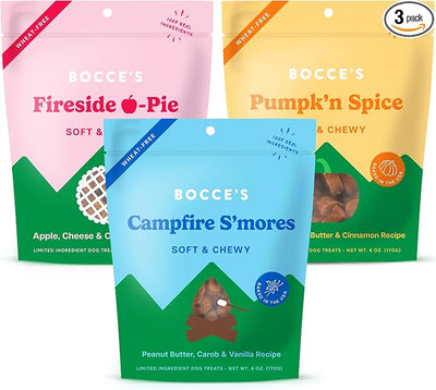 Bocce's Bakery by The Fire Assorted Treat Bundle for Dogs, Wheat-Free Everyday Dog Treats, Made with Real Ingredients, Baked in The USA, Natural Soft & Chewy Cookies, 6 oz Each