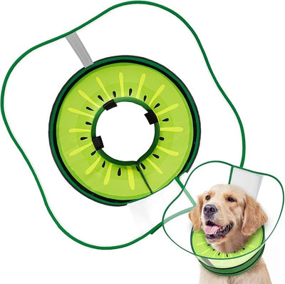 Sponge Dog Cone Collar, Dog Donut Collar After Surgery with Clear Shield, Adjustable Soft Cone for Dogs to Stop Licking-Comfy Cone for Large Medium Small Dogs (Kiwi,L)