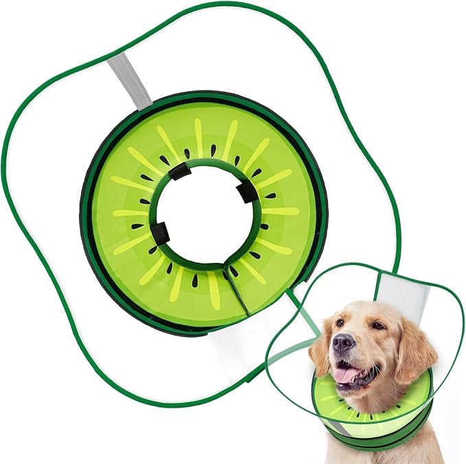 Sponge Dog Cone Collar, Dog Donut Collar After Surgery with Clear Shield, Adjustable Soft Cone for Dogs to Stop Licking-Comfy Cone for Large Medium Small Dogs (Kiwi,XXL)