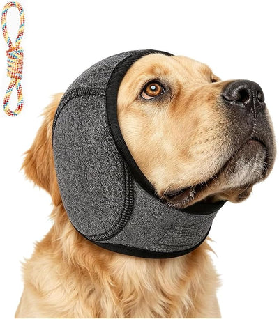 Zenpup Noise Cancelling Ear Wrap, Dog Ear Muffs Noise Protection Firework Thunder Vacuum, Elastic Dog Ear Wrap with Sound-Blocking Rubber Pads, No Shake, Adjustable (Gray, Medium)