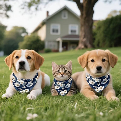 KEIAHUAN Hibiscus Flowers Dog Bandanas Adjustable Doggie Triangle Kerchief Scarf Washable Reversible Pet Handkerchief Dogs Costume Accessories