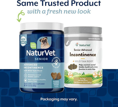 NaturVet Senior Advanced Incontinence Dog Supplement – Helps Support Dog’s Bladder Control, Normal Urination – Includes Synergistic Blend of Botanicals – 120 Ct. Soft Chews