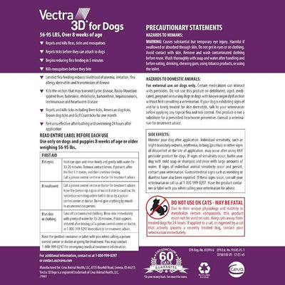 Vectra 3D Flea and Tick Prevention for Dogs, Kills and Repels Fleas, Ticks & Mosquitoes | Fast‑Acting, Waterproof, No Prescription Needed | Large Dogs 56–95 lbs, 3‑Month Supply