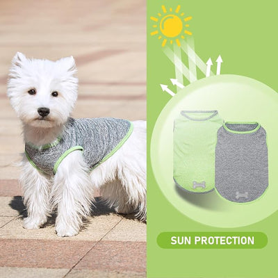 KYEESE 2Pack Dog Shirt, Lightweight Sun Protection Sleeveless Dog T Shirts for Small Dogs, Breathable Pet Reflective Tank Top Summer Dogs Clothes for Outdoor Walking, Green+Grey, M