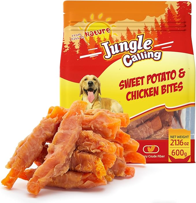 Jungle Calling 1.33 lb Dog Treats for Medium/Large Breeds Rewards - Chicken Wrapped Sweet Potato, Grain Free, Rawhide Free, Easy to Digest Treat Chews & Training Treats