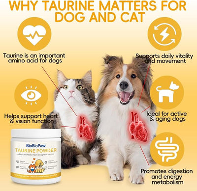 Pure Taurine for Dogs & Cats Taurine Powder Supplement for Pet Puppy Kitty 500mg Unflavored Easy-to-Mix Taurine Supplement for Doggy Supports Immune Heart Vision Skin Vitality Made in USA 200 Grams