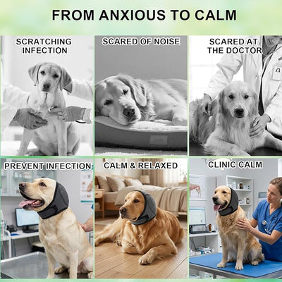 No Flap Ear Wraps for Dogs, Dog Ear Muffs Noise Protection, No Shake Ear Wrap for Hematoma Prevention Drying & Anxiety Relief Dog Ear Cover, Elastic Waterproof Ear Muffs with Soundproof Sponge(M)