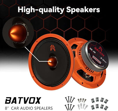 MX80E1 Loudspeaker 8 Inch Midrange 560 Watts 6 Ohms Orange Bullet, Premium Quality Audio Door Speakers for Car or Truck Stereo Sound System, Orange (2 Speakers)