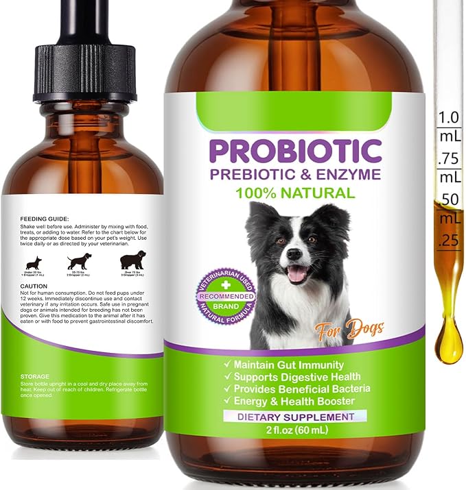 Probiotics for Dogs, 3-in-1 Liquid Probiotics Supplements, Dog Probiotic for Digestive & Gut Health, Fast Acting for Constipation, Diarrhea and Gas with Prebiotic & Digestive Enzymes