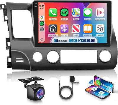[8 CORE 6G+128G] Car Stereo for Honda Civic 2006-2011 with Wireless Carplay/Android Auto, 10.1 Inch Android 15 IPS Touch Screen Car Radio, Bluetooth, GPS, 5G WiFi, SWC, DSP+Backup Camera