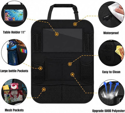 ULEEKA Car Backseat Organizer with 10" Table Holder, 9 Storage Pockets Seat Back Protectors Kick Mats for Kids Toddlers, Travel Accessories, 2 Pack