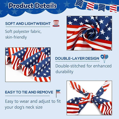 Vivifying 4th of July Dog Bandana, 2 Pack Triangle Pet Scarves with Double-Sided Independence Day Designs, Polyester Memorial Day Pet Bibs for Small, Medium & Large Dog (X-Large, American Flag & Star)