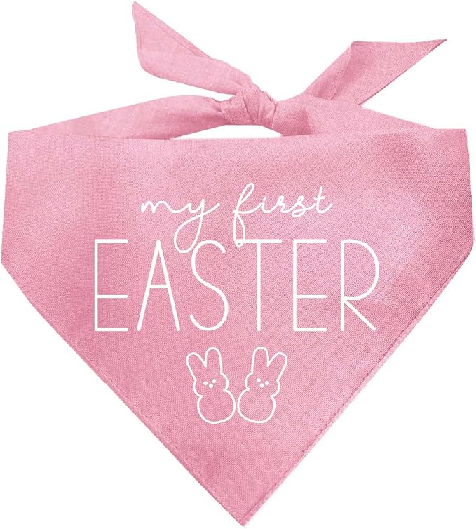 My First Easter Dog Bandana | 100% Cotton Adjustable Triangle | Made in USA | Easter Bunny | Egg Hunt| Funny Outfit Prop Photoshoot |Baby Pink, X-Small (392)
