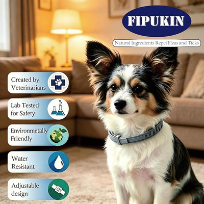 Natural Flea & Tick Collar for Small Dogs | 8‑Month Waterproof Protection, Adjustable Fit | Plant‑Based Formula with Essential Oils