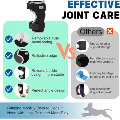 Dog Front Leg Brace with Removable Metal Springs- Adjustable Reflective Ankle Wrap for Dogs, Anti-Slip Reverse-Buckle Design Dog Splint Front Leg for Arthritis, Sprains, Injury Recovery (Black, S)