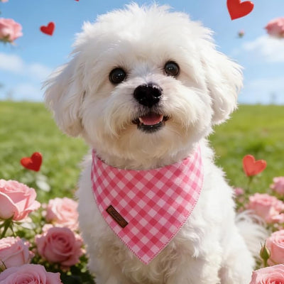 Plaid Dog Bandana - Soft Pink Checkered Dog Neck Scarf, Cute Spring Pet Bib for Medium Large Dogs, Sweet Photo Dogs Cats Prop for Daily Use Parties & Pet Photography L
