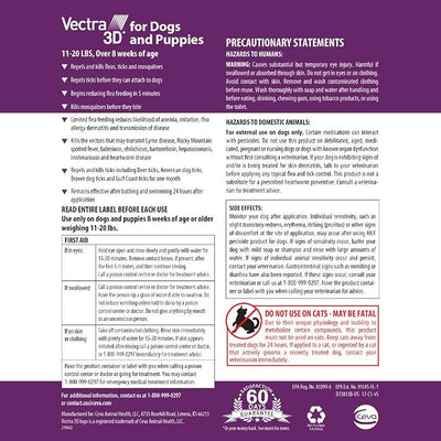 Vectra 3D Flea and Tick Prevention for Dogs, Kills and Repels Fleas, Ticks & Mosquitoes | Fast‑Acting, Waterproof, No Prescription Needed | Small Dogs 11-20 lbs, 6‑Month Supply