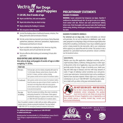 Vectra 3D Flea and Tick Prevention for Dogs, Kills and Repels Fleas, Ticks & Mosquitoes | Fast‑Acting, Waterproof, No Prescription Needed | Small Dogs 11-20 lbs, 6‑Month Supply
