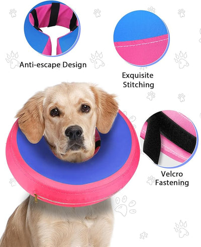MIDOG Soft Inflatable Dog Cone, Donut E-Collar Alternative for After Surgery, Prevents Licking, Allowing Normal Eating & Vision,Comfortable Recovery Collar for Small Medium Large Dogs&Cats,PinkBlue-M