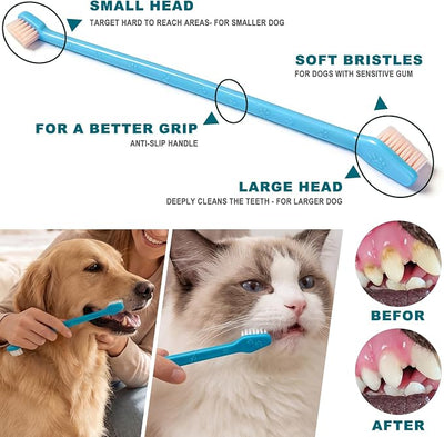 15-Pack Dog Toothbrush Kit, Triple Head & Double Head Dog Toothbrush, 360 Finger SiliconeToothbrush, Multi-Angle Dental Cleaning Brushes for Cat Oral Health (White)