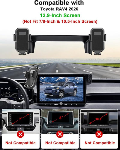 PZK Dual Car Phone Mount for 2026 Toyota RAV4 Accessories 12.9-Inch Screen | Auto Lock Clamping Cell Phone Holder 360° Rotation for All 4.0-7.0'' Smartphones Not Affect Air Vent (Not Fit 10.5 inch)