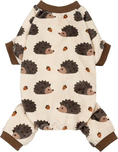 Fitwarm Funny Hedgehog Dog Pajamas, Warm Winter Dog Clothes for Small Dogs Boy Girl, Cozy Pet Onesie with Feet, Beige, Brown, XL