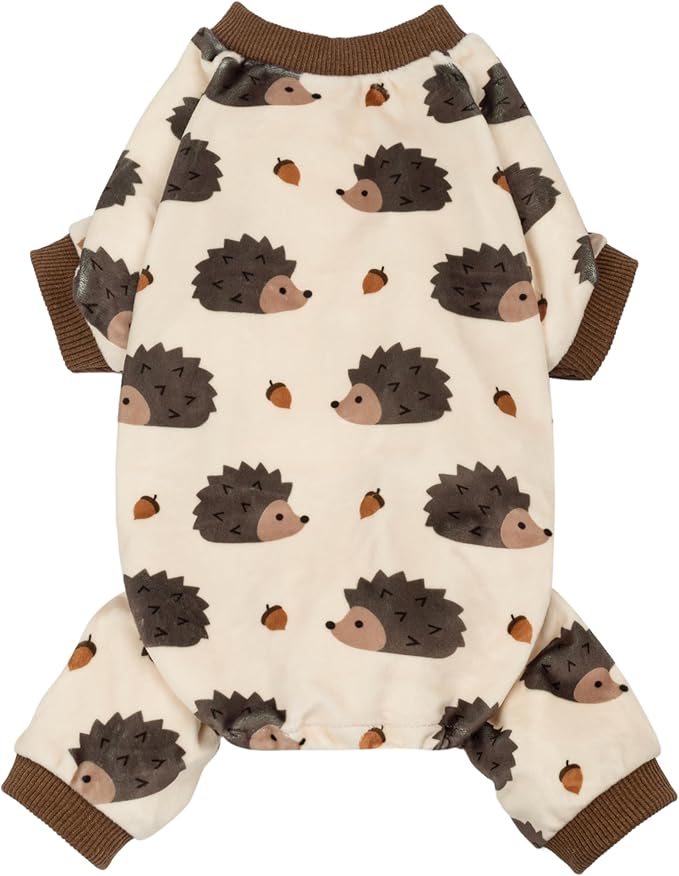 Fitwarm Funny Hedgehog Dog Pajamas, Warm Winter Dog Clothes for Small Dogs Boy Girl, Cozy Pet Onesie with Feet, Beige, Brown, Small