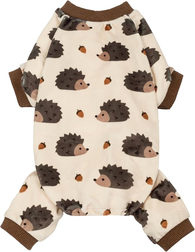 Fitwarm Funny Hedgehog Dog Pajamas, Warm Winter Dog Clothes for Small Dogs Boy Girl, Cozy Pet Onesie with Feet, Beige, Brown, Medium