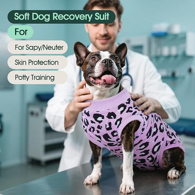 Kuoser Dog Recovery Suit for Dogs After Surgery,Professional Surgical Onesie for Female Male Dogs Spay Neuter,Soft Dog Surgery Suit Bodysuit for Abdominal Wounds Skin Disease,Purple Leopard S