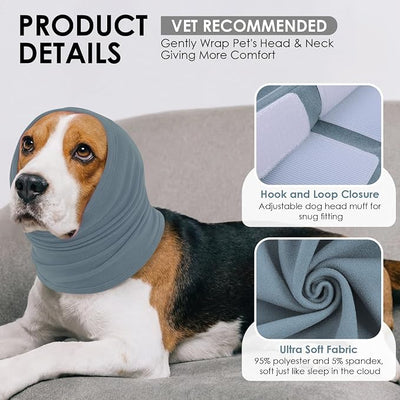 KOESON Ear Wrap for Dogs with Adjustable Hook & Loop, Soft No Shake Dog Ear Wraps Hematoma, Breathable Meidum Dog Ear Cover for Noise Protecion, Pet Calming Hoodie for Thunder, Firework, Separation