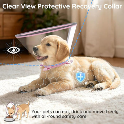 Clear Dog Cone for Medium Dogs After Surgery, Adjustable E-Collar to Stop Licking with Padded Neck for Corgi, Shiba Inu, Soft Recovery Collar with Reflective Trim for Night Visibility, Pink M