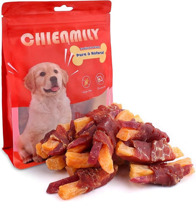 Duck Wrapped Double Sweet Potato Dog Treats–Grain-Free, Low-Fat Jerky Chews with Limited Ingredients for Digestive Health & High Fiber, Long-Lasting Dental Snacks, 11.6oz